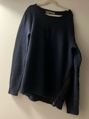 360 Cashmere Navy and Black Asymmetric Zip-Accent Sweater